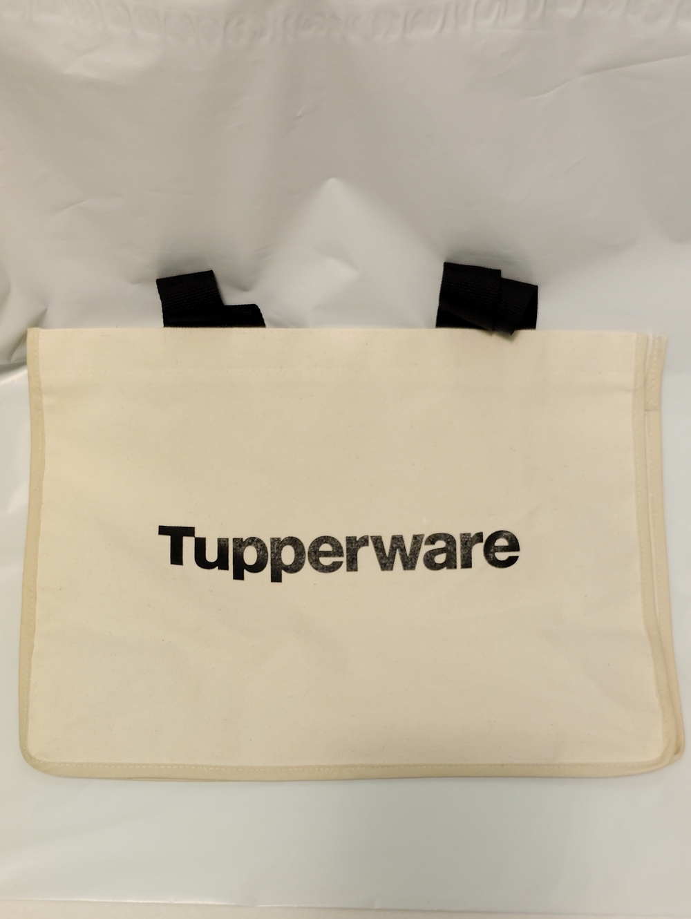 Tupperware Promotional Consultant Logo Cream Canvas Tote Bag with Black Handles! - Picture 4 of 16